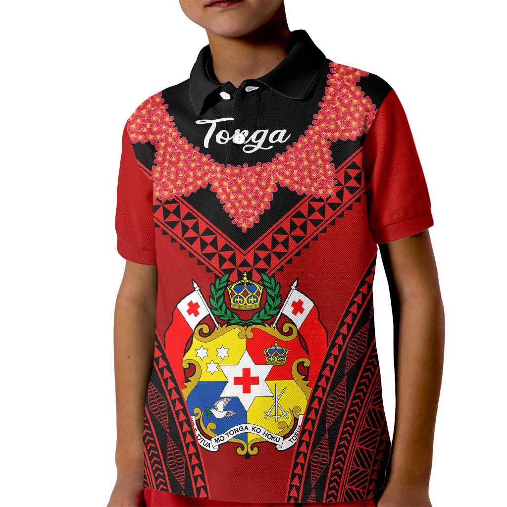 Tonga Heilala Flowers Polo Shirt for Kid Tongan Ngatu Black Special Verison - Wonder Print Shop