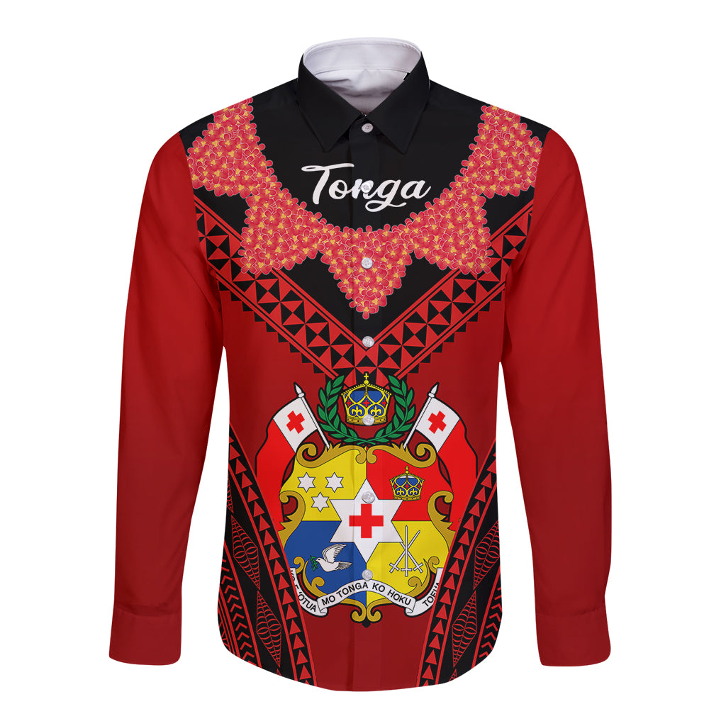 Tonga Heilala Flowers Long Sleeve Button Shirt Tongan Ngatu Black Special Verison - Wonder Print Shop