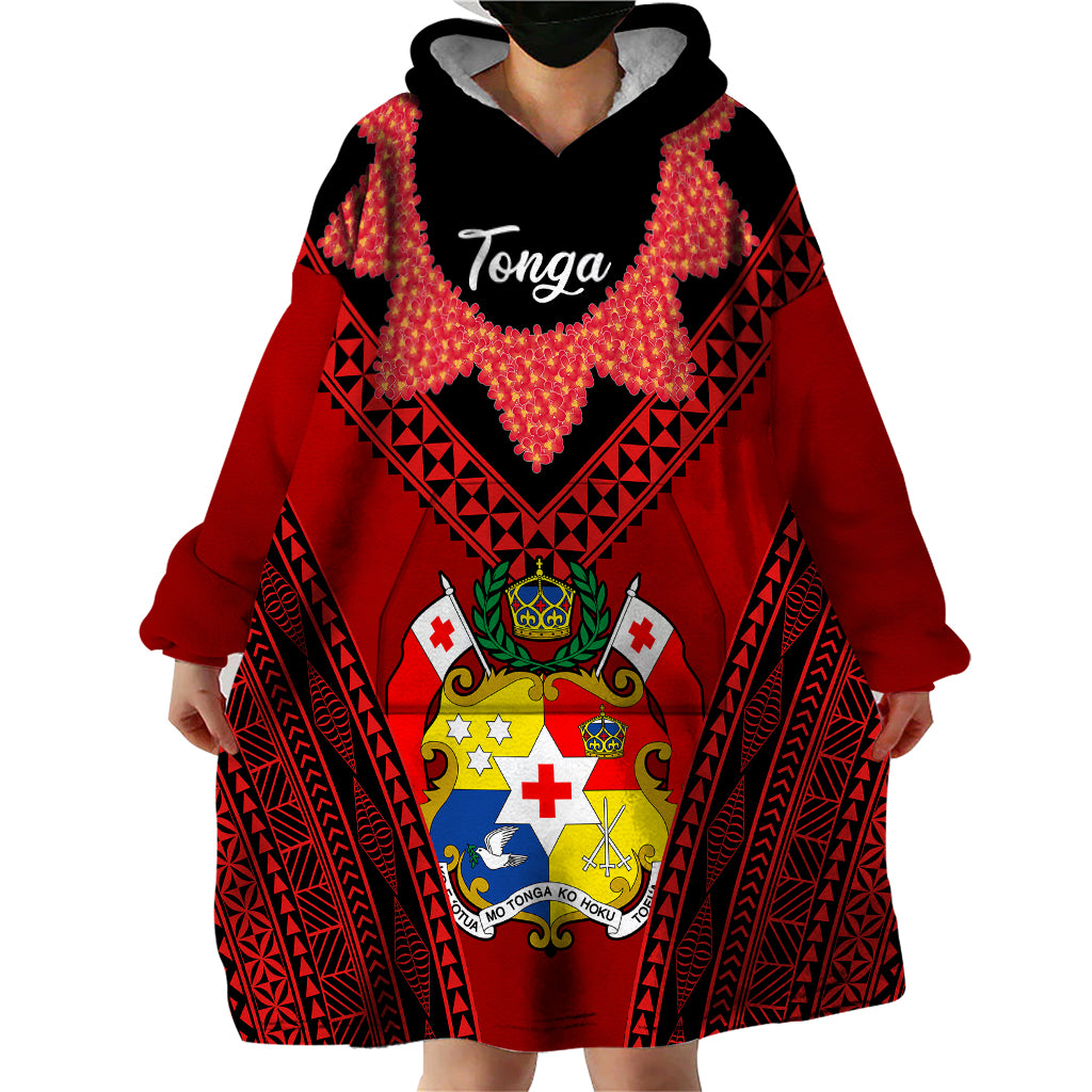Tonga Heilala Flowers Wearable Blanket Hoodie Tongan Ngatu Black Special Verison - Wonder Print Shop
