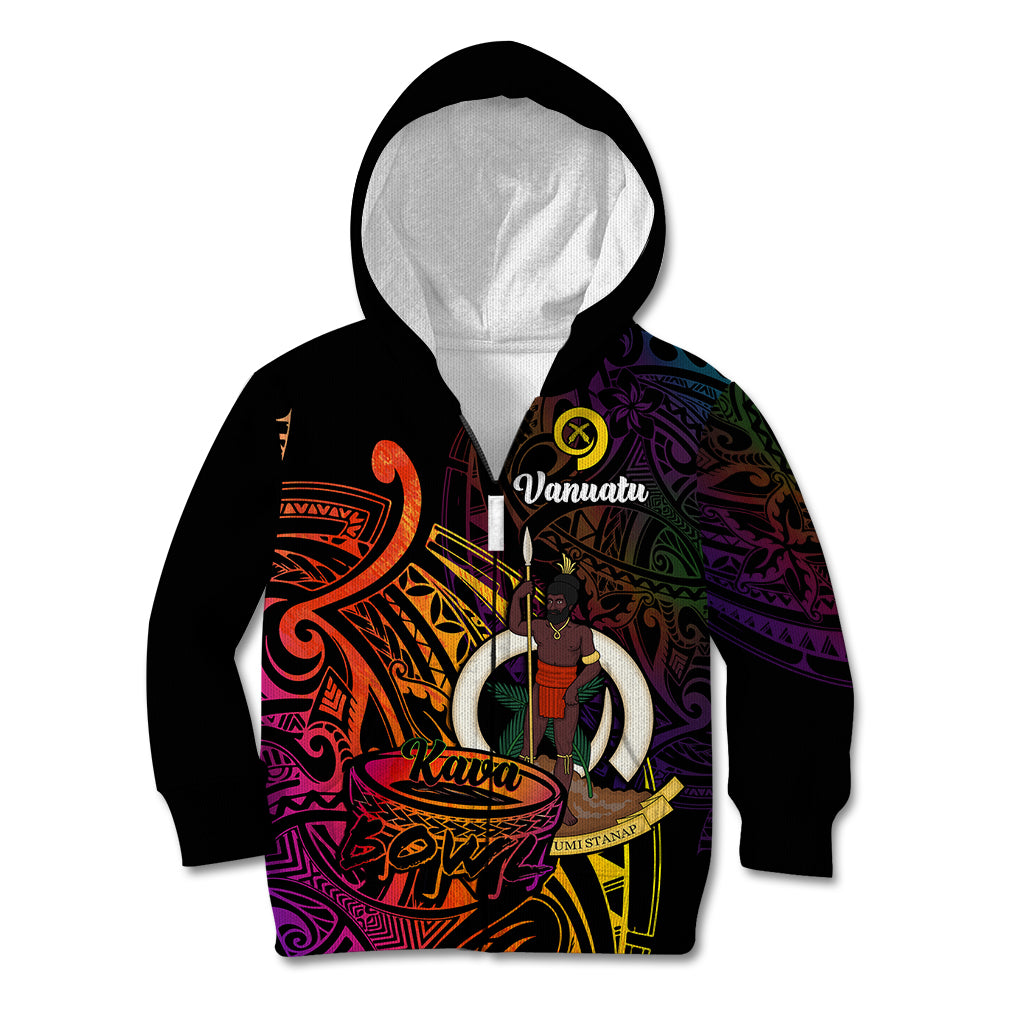 (Custom Personalised) Vanuatu Kid Hoodie Kava Bowl Mix Polynesian Gradient Style - Wonder Print Shop