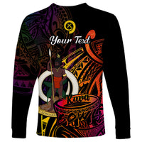 (Custom Personalised) Vanuatu Long Sleeve Shirt Kava Bowl Mix Polynesian Gradient Style - Wonder Print Shop