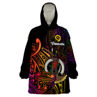 (Custom Personalised) Vanuatu Wearable Blanket Hoodie Kava Bowl Mix Polynesian Gradient Style - Wonder Print Shop