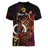 (Custom Personalised) Vanuatu Women V Neck T Shirt Kava Bowl Mix Polynesian Gradient Style - Wonder Print Shop