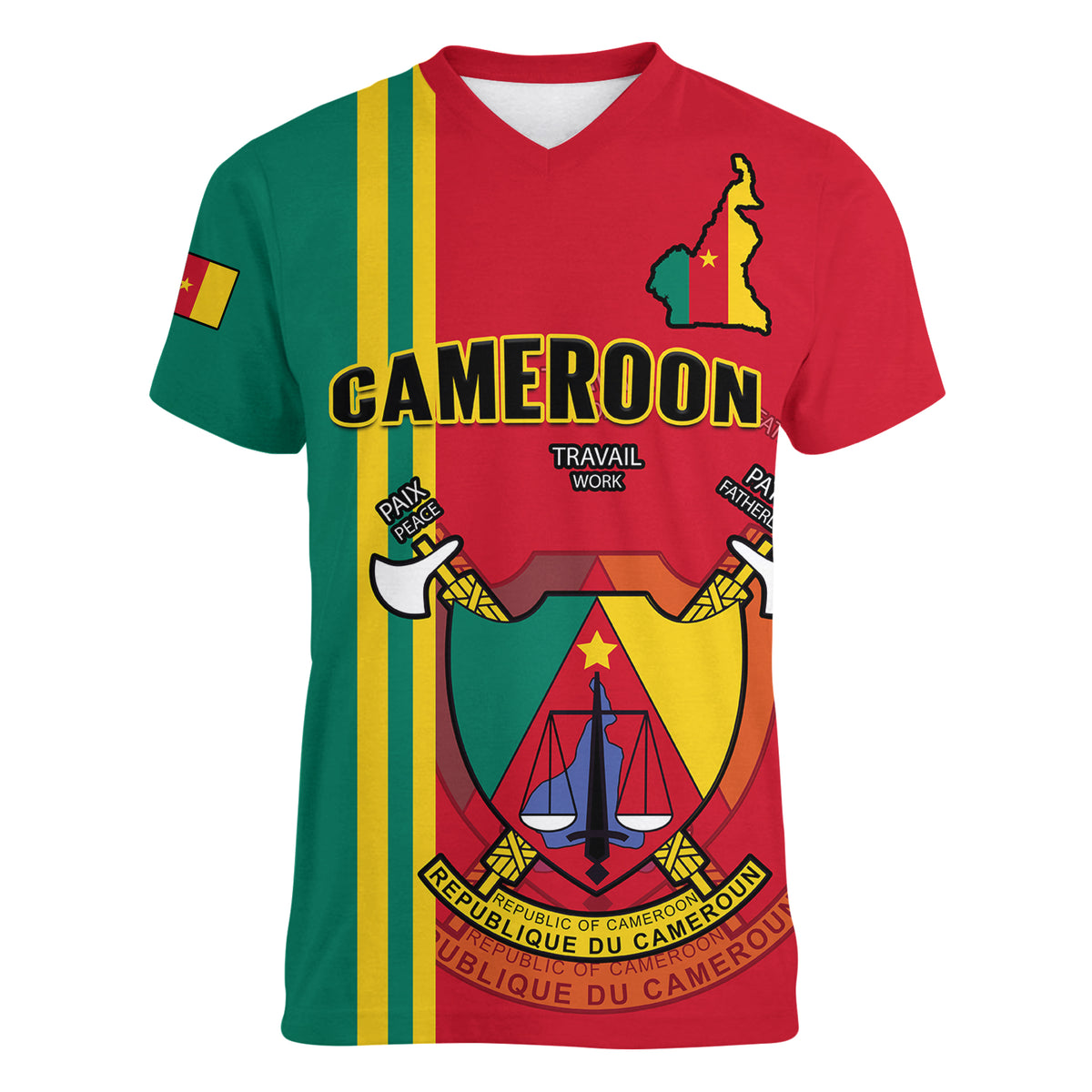 (Custom Personalised) Cameroon Happy Unity Day Cameroun Coat Of Arms Women V Neck T Shirt - Wonder Print Shop