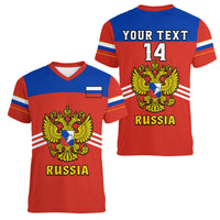 (Custom Text And Number) Russia Hockey 2023 Red Sporty Style Women V Neck T Shirt - Wonder Print Shop