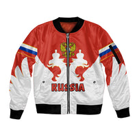 (Custom Text And Number) Russia Hockey 2023 White Sporty Style Sleeve Zip Bomber Jacket - Wonder Print Shop