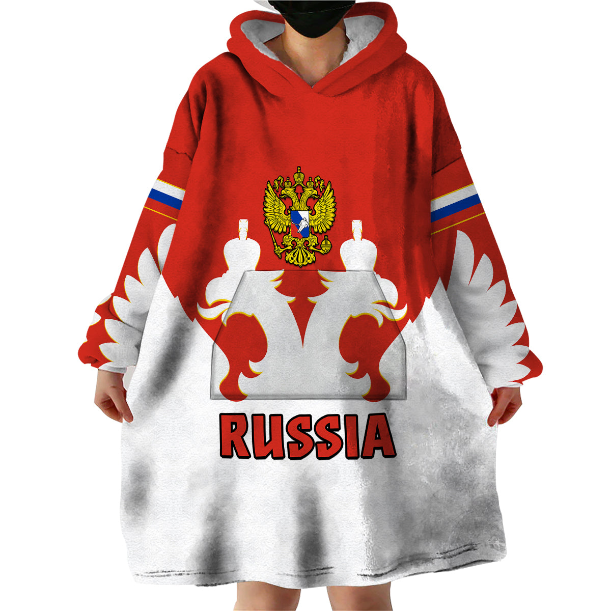 (Custom Text And Number) Russia Hockey 2023 White Sporty Style Wearable Blanket Hoodie - Wonder Print Shop