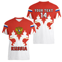 (Custom Text And Number) Russia Hockey 2023 White Sporty Style Women V Neck T Shirt - Wonder Print Shop