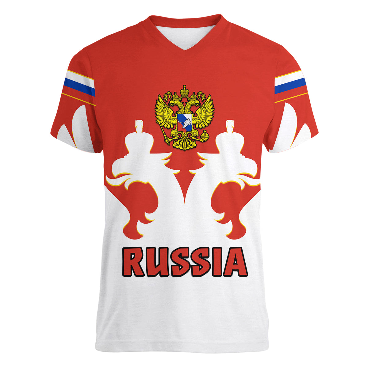 (Custom Text And Number) Russia Hockey 2023 White Sporty Style Women V Neck T Shirt - Wonder Print Shop
