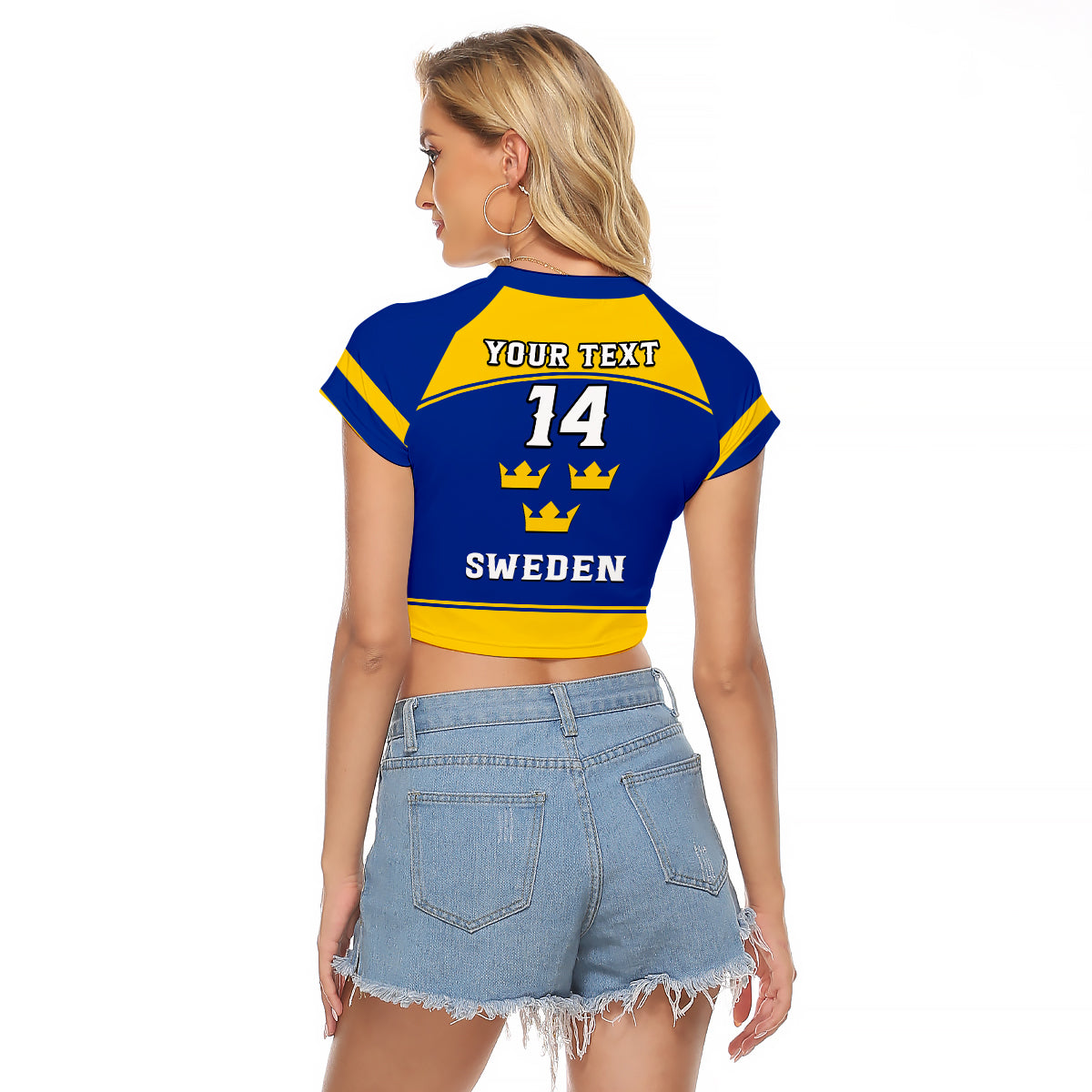 (Custom Text And Number) Sweden Hockey 2023 Sporty Style Raglan Cropped T Shirt - Wonder Print Shop