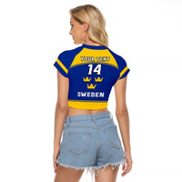 (Custom Text And Number) Sweden Hockey 2023 Sporty Style Raglan Cropped T Shirt - Wonder Print Shop