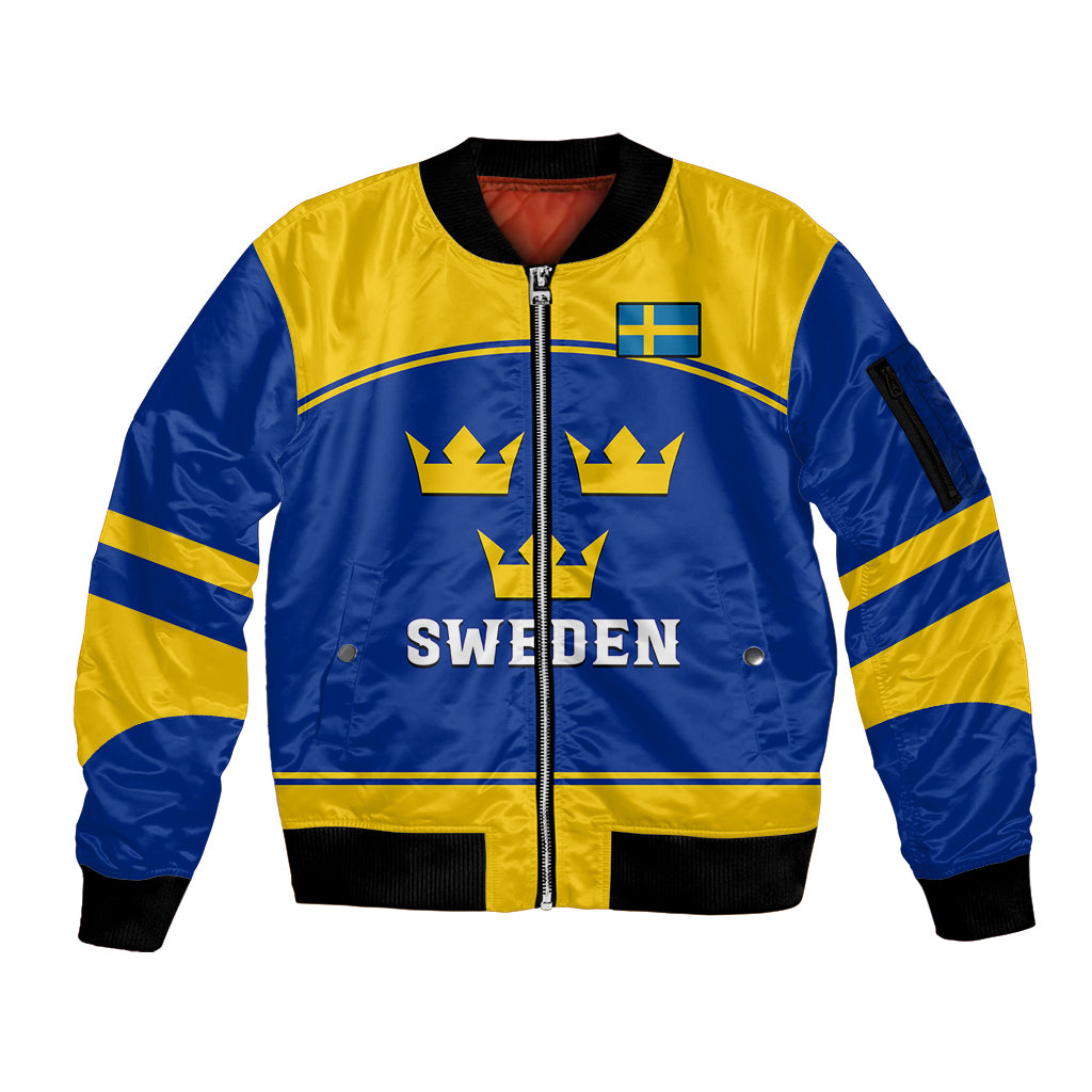 (Custom Text And Number) Sweden Hockey 2023 Sporty Style Sleeve Zip Bomber Jacket - Wonder Print Shop