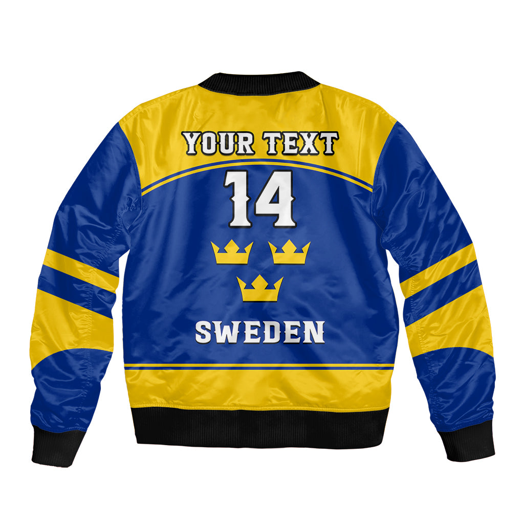 (Custom Text And Number) Sweden Hockey 2023 Sporty Style Sleeve Zip Bomber Jacket - Wonder Print Shop