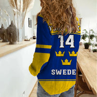 (Custom Text And Number) Sweden Hockey 2023 Sporty Style Women Casual Shirt - Wonder Print Shop