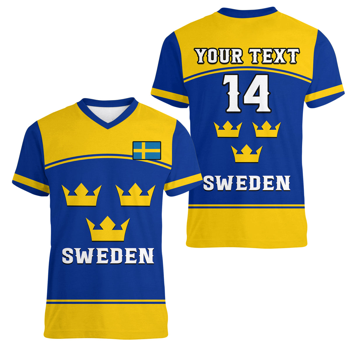 (Custom Text And Number) Sweden Hockey 2023 Sporty Style Women V Neck T Shirt - Wonder Print Shop