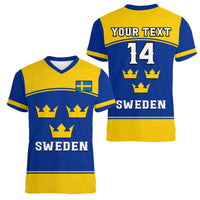 (Custom Text And Number) Sweden Hockey 2023 Sporty Style Women V Neck T Shirt - Wonder Print Shop