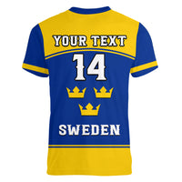 (Custom Text And Number) Sweden Hockey 2023 Sporty Style Women V Neck T Shirt - Wonder Print Shop
