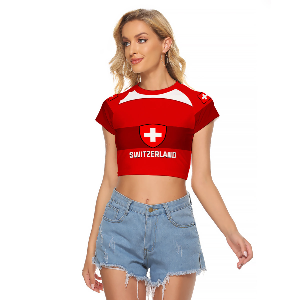 (Custom Text And Number) Switzerland Hockey 2023 Sporty Style Raglan Cropped T Shirt - Wonder Print Shop
