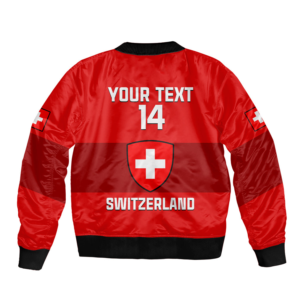 (Custom Text And Number) Switzerland Hockey 2023 Sporty Style Sleeve Zip Bomber Jacket - Wonder Print Shop