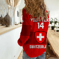 (Custom Text And Number) Switzerland Hockey 2023 Sporty Style Women Casual Shirt - Wonder Print Shop