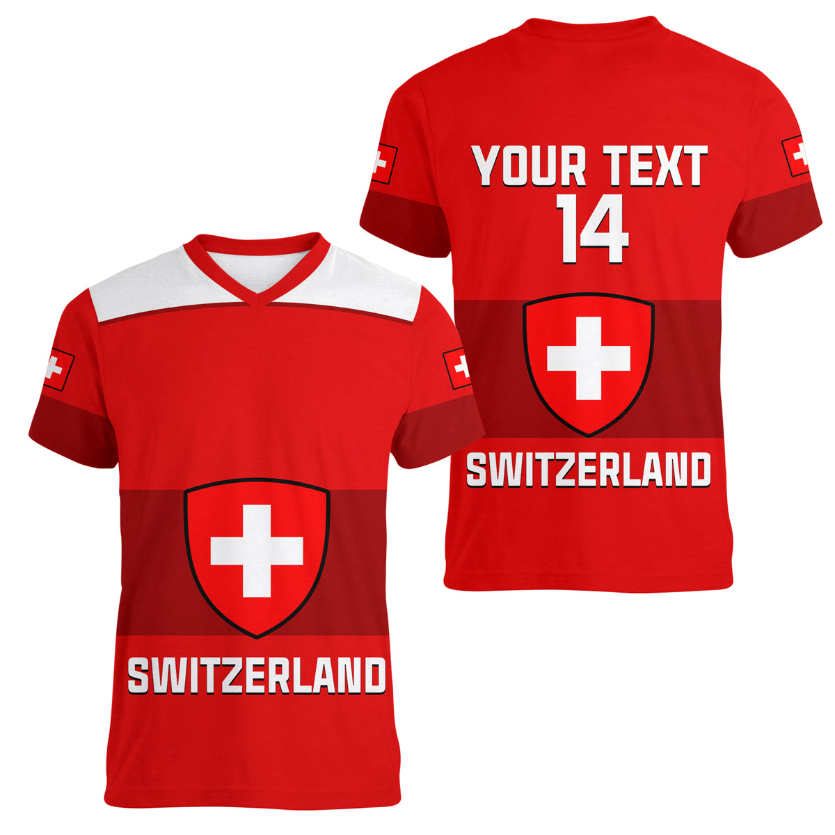 (Custom Text And Number) Switzerland Hockey 2023 Sporty Style Women V Neck T Shirt - Wonder Print Shop
