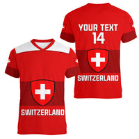 (Custom Text And Number) Switzerland Hockey 2023 Sporty Style Women V Neck T Shirt - Wonder Print Shop