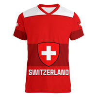 (Custom Text And Number) Switzerland Hockey 2023 Sporty Style Women V Neck T Shirt - Wonder Print Shop