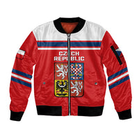 (Custom Text And Number) Czech Republic Hockey 2023 Sporty Style Sleeve Zip Bomber Jacket - Wonder Print Shop