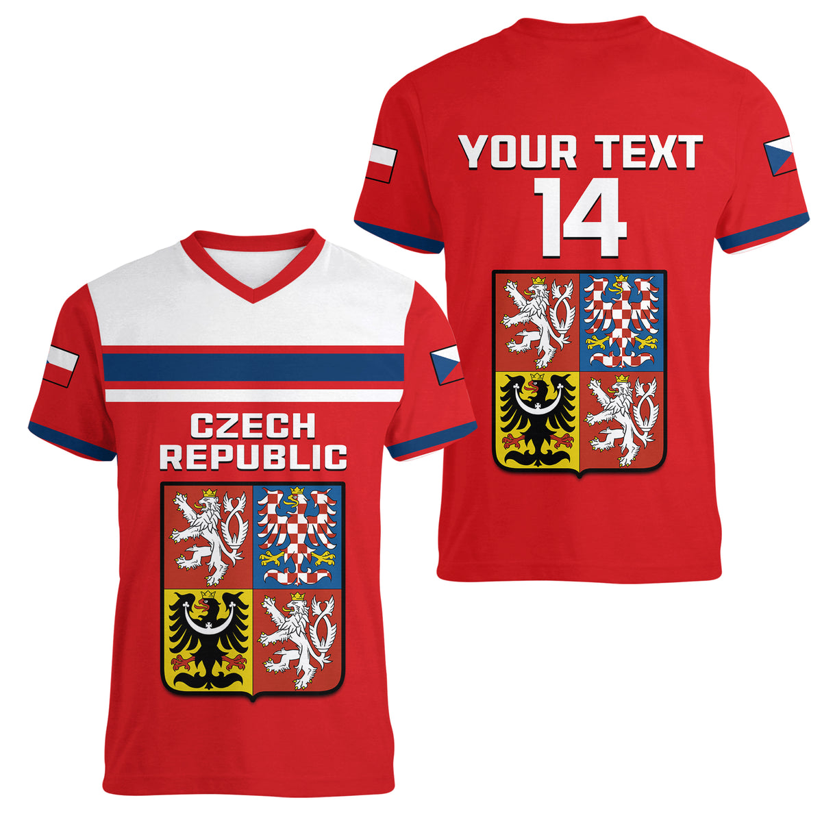 (Custom Text And Number) Czech Republic Hockey 2023 Sporty Style Women V Neck T Shirt - Wonder Print Shop