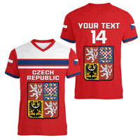 (Custom Text And Number) Czech Republic Hockey 2023 Sporty Style Women V Neck T Shirt - Wonder Print Shop