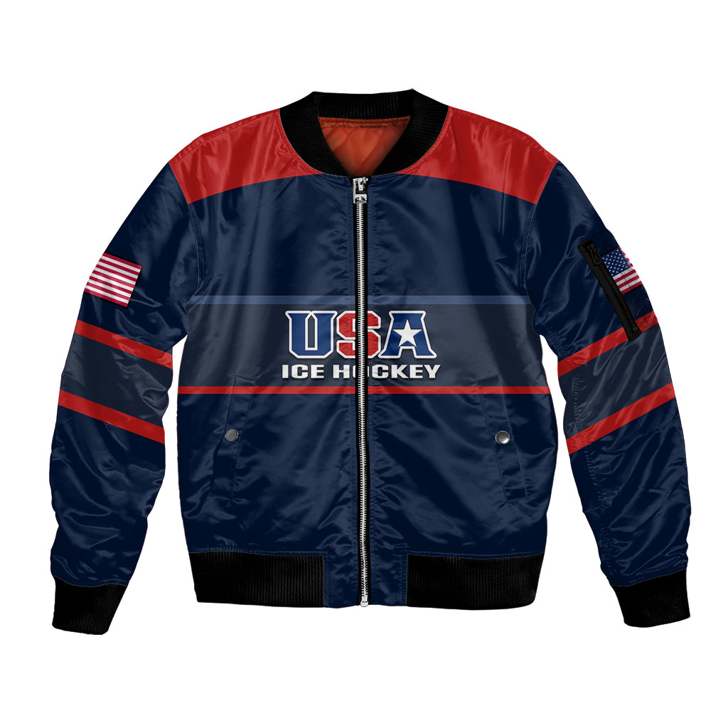(Custom Text And Number) United States Hockey 2023 Sleeve Zip Bomber Jacket USA Sporty Style - Wonder Print Shop