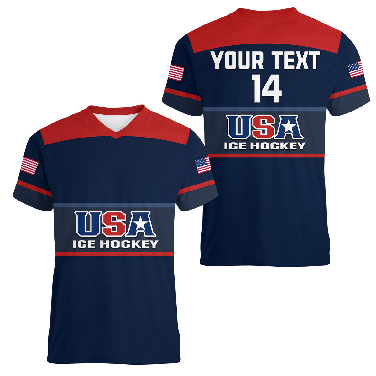 (Custom Text And Number) United States Hockey 2023 Women V Neck T Shirt USA Sporty Style - Wonder Print Shop