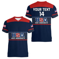 (Custom Text And Number) United States Hockey 2023 Women V Neck T Shirt USA Sporty Style - Wonder Print Shop
