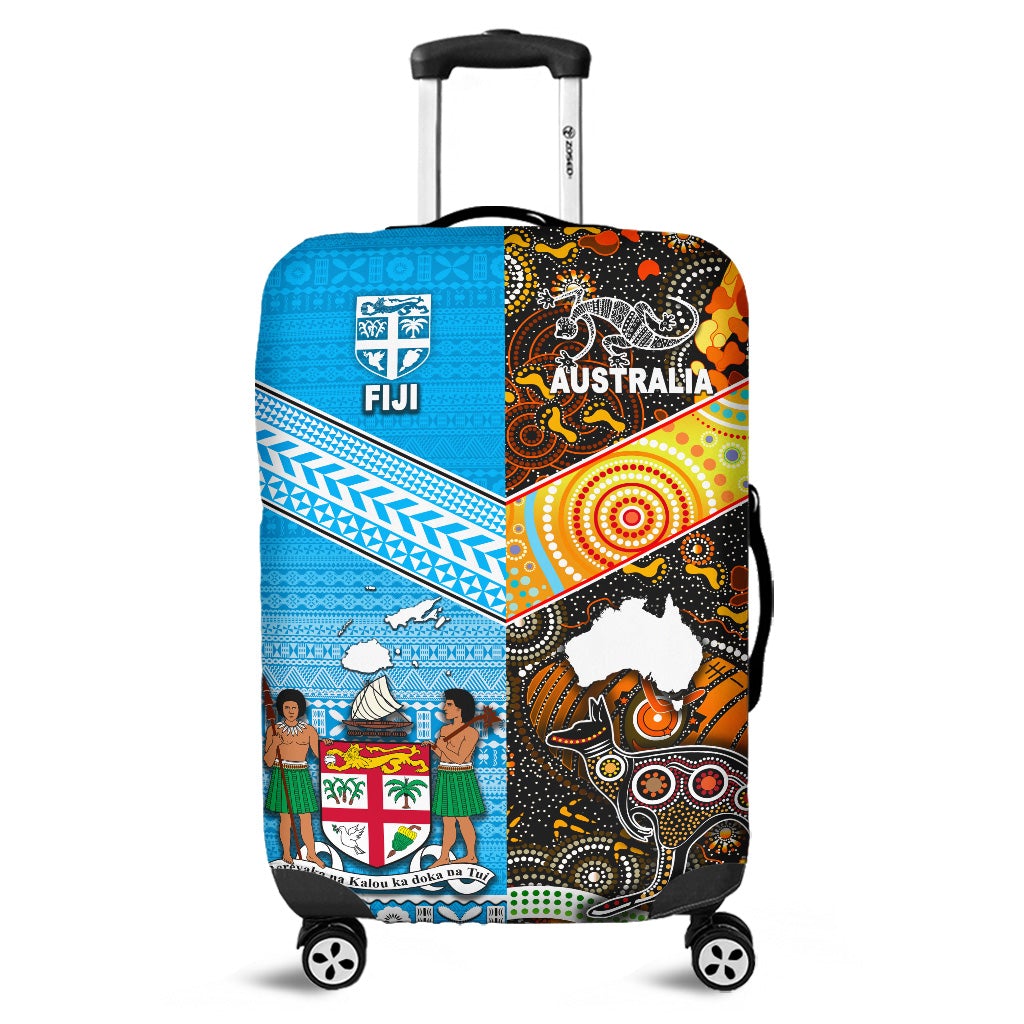 Australia Aboriginal And Fiji Tapa Luggage Cover Together LT8 - Wonder Print Shop