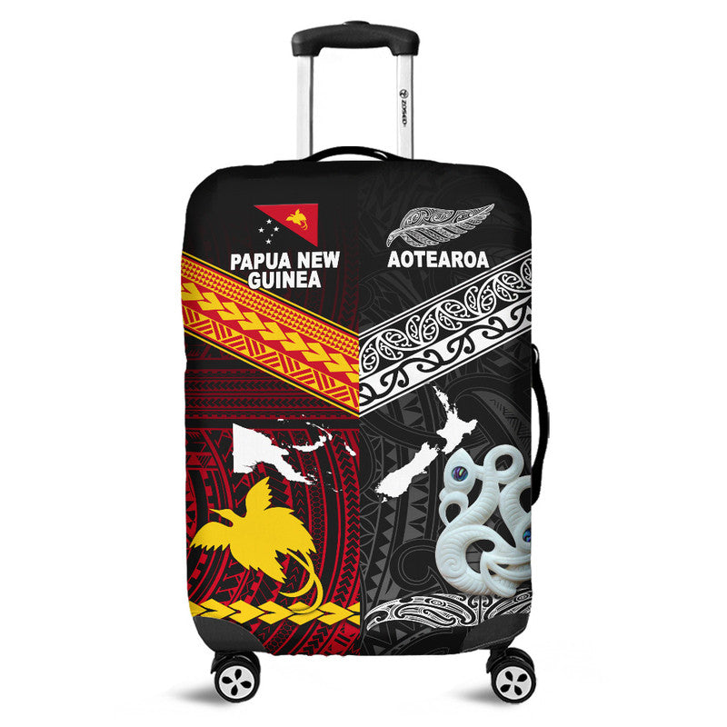 New Zealand and Papua New Guinea Luggage Cover Together Black LT8 - Wonder Print Shop