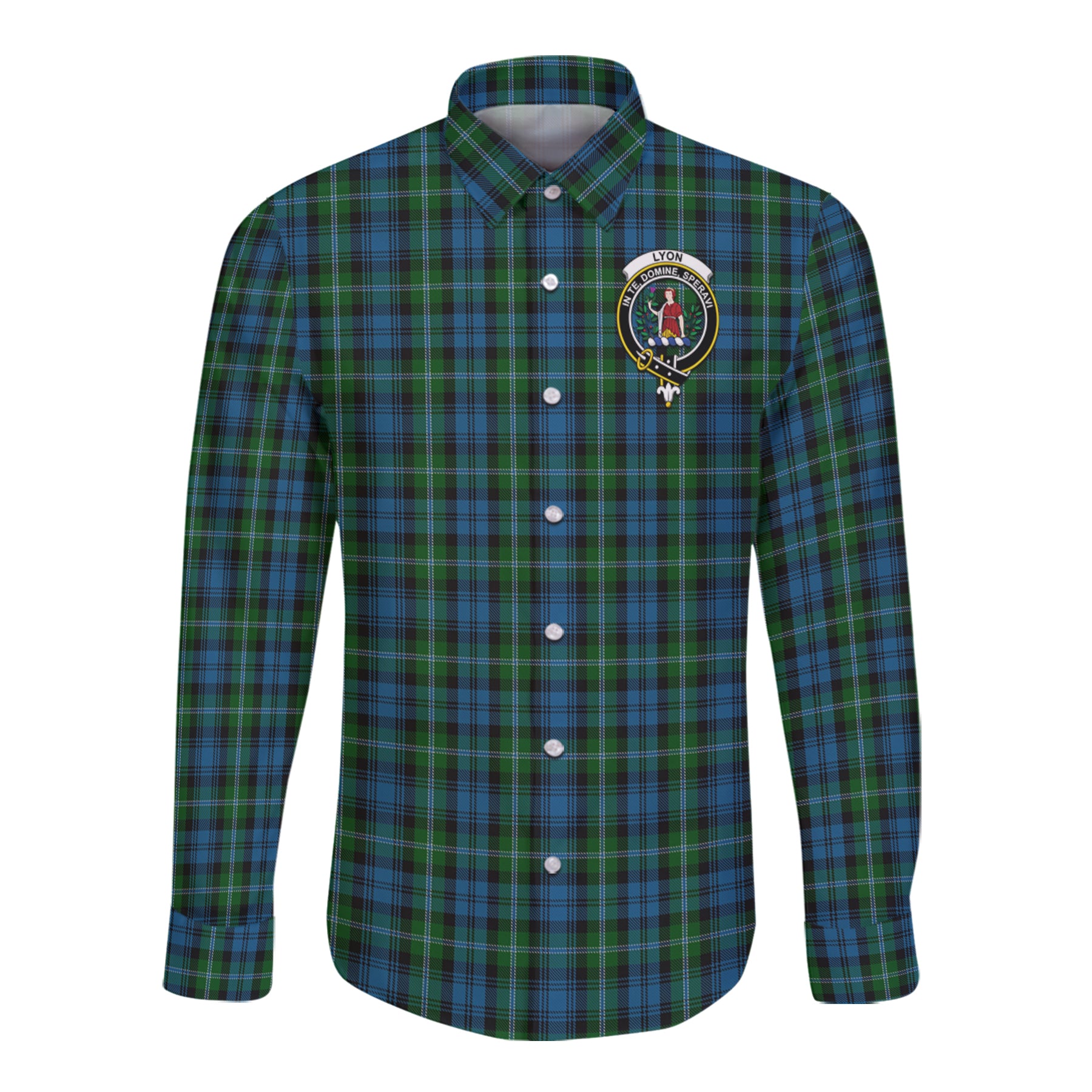 Lyon Tartan Long Sleeve Button Up Shirt with Scottish Family Crest K23