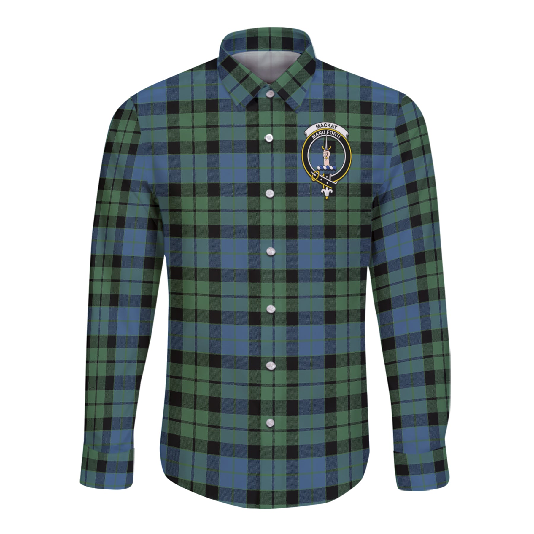 Mackay Ancient Tartan Long Sleeve Button Up Shirt with Scottish Family Crest K23