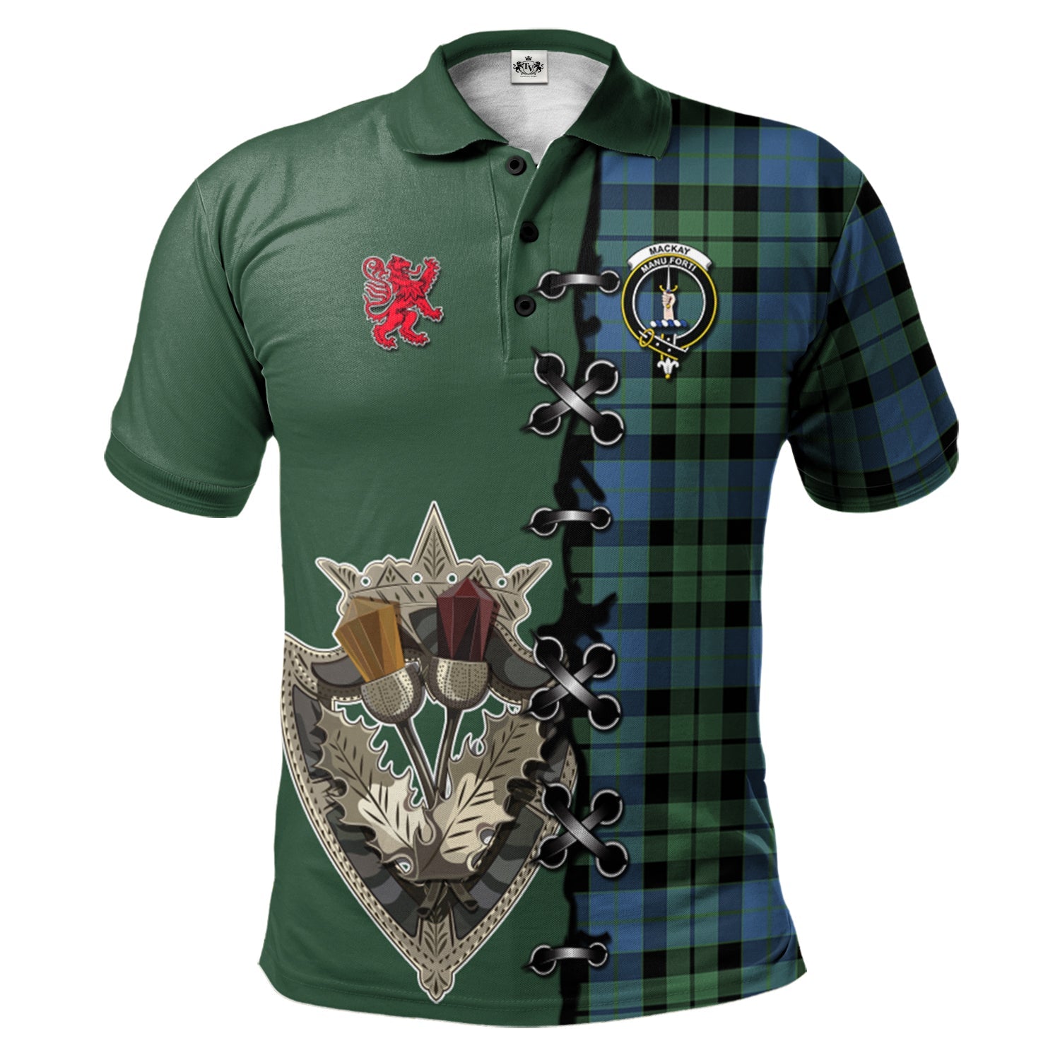 scottish-mackay-ancient-clan-crest-tartan-lion-rampant-and-celtic-thistle-polo-shirt