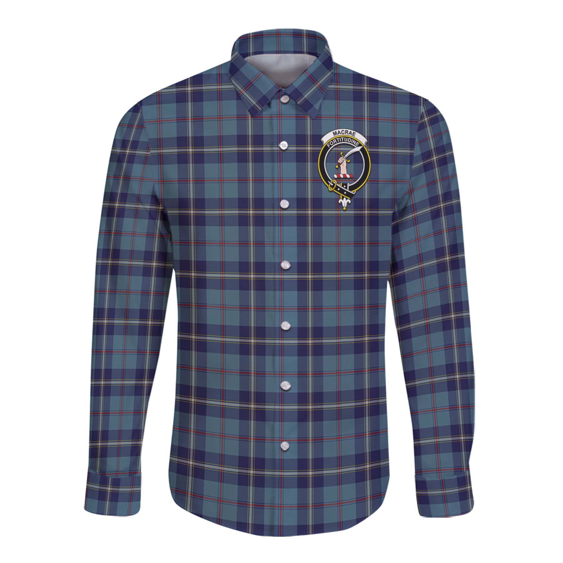 Macraes Of America Tartan Long Sleeve Button Up Shirt with Scottish Family Crest K23