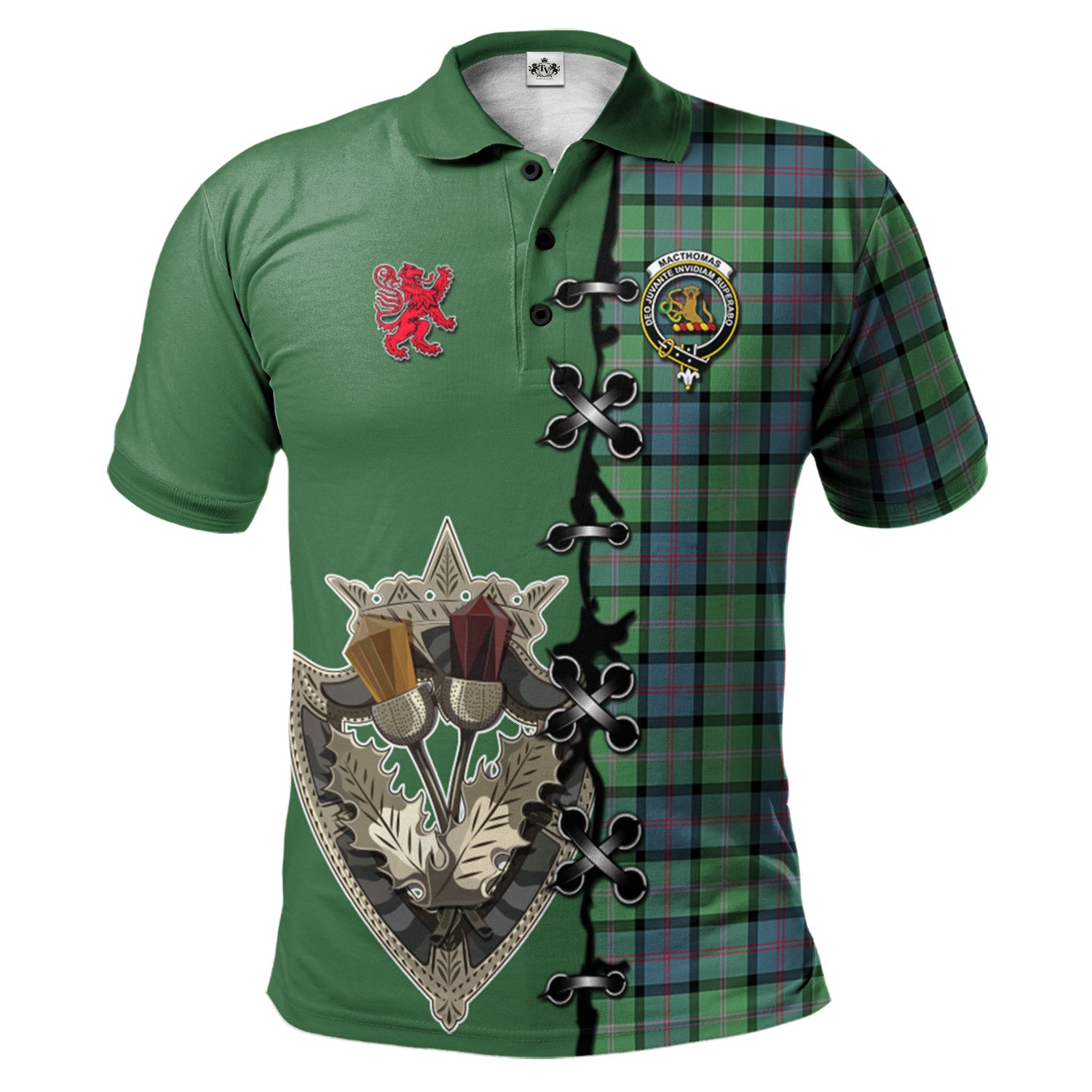 scottish-macthomas-ancient-clan-crest-tartan-lion-rampant-and-celtic-thistle-polo-shirt