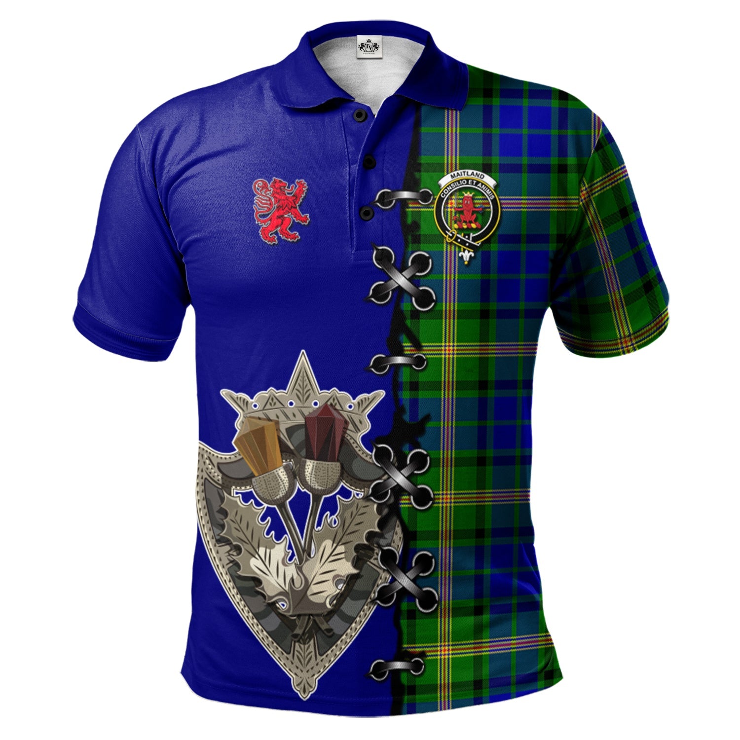 scottish-maitland-clan-crest-tartan-lion-rampant-and-celtic-thistle-polo-shirt
