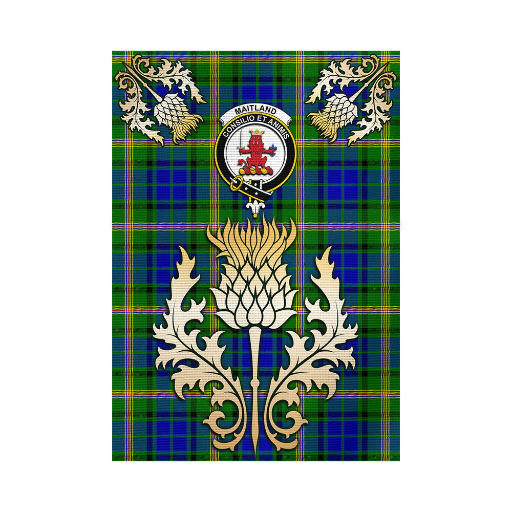scottish-maitland-clan-crest-gold-thistle-tartan-garden-flag