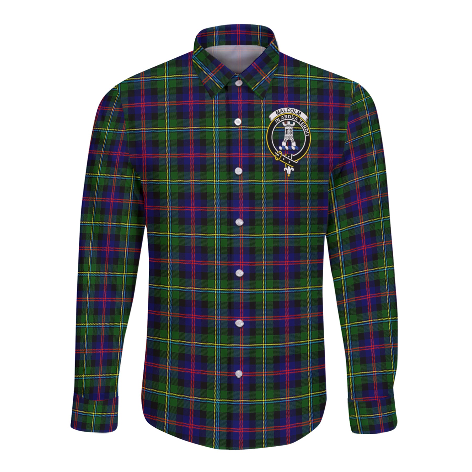 Malcolm Tartan Long Sleeve Button Up Shirt with Scottish Family Crest K23
