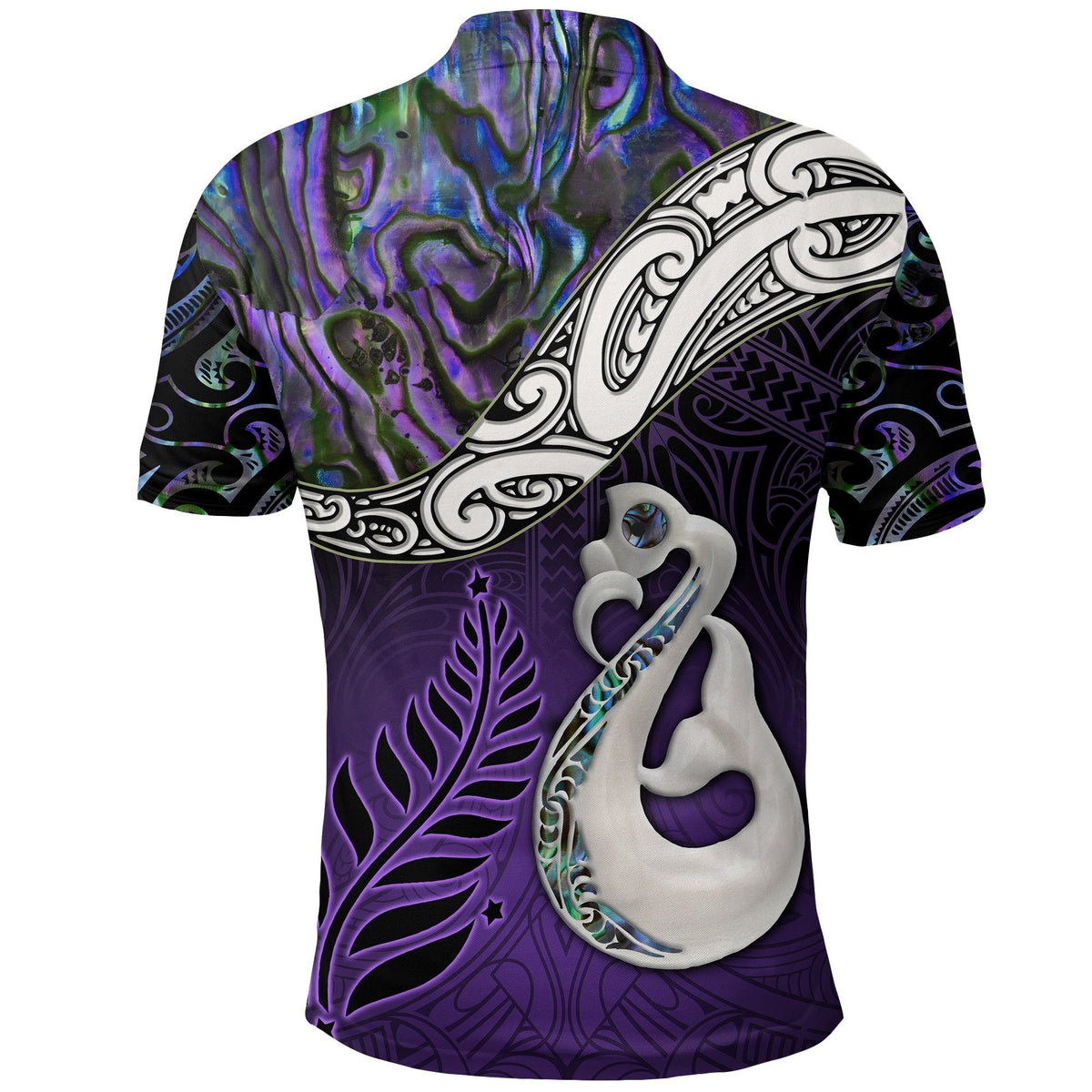 New Zealand Maori Polo Shirt Manaia Paua Shell Glitter Purple LT4 - Wonder Print Shop