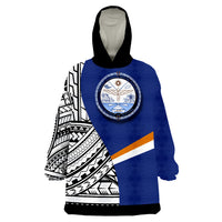 Marshall Islands Coat Of Arm and Polynesian Patterns Wearable Blanket Hoodie - Wonder Print Shop