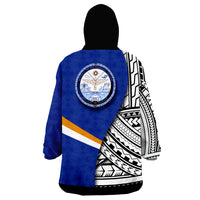 Marshall Islands Coat Of Arm and Polynesian Patterns Wearable Blanket Hoodie - Wonder Print Shop