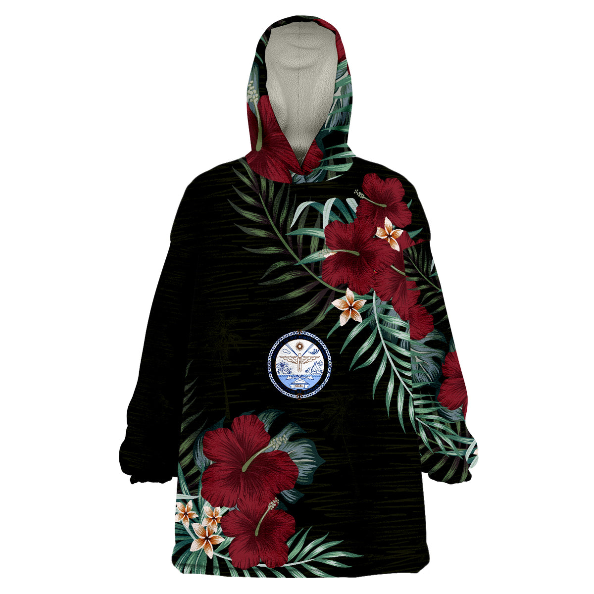 Marshall Islands Marshall Islands Coat Of Arms Hibiscus Palm Leaves Wearable Blanket Hoodie - Wonder Print Shop