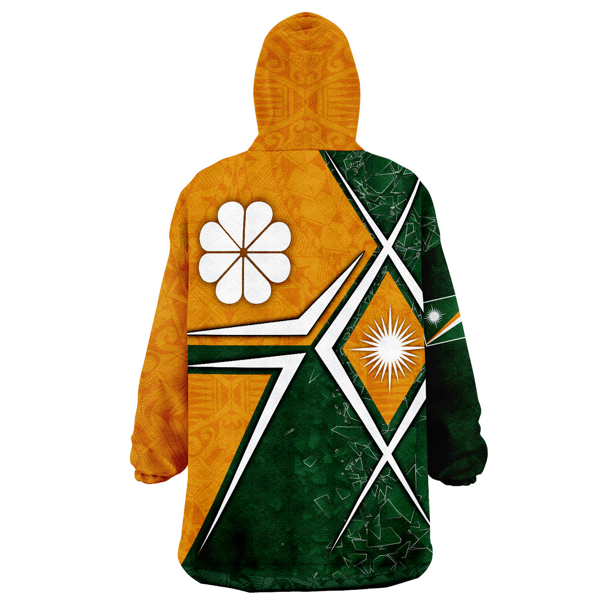 Marshall Islands - Marshall Islands Flag with Polynesian Patterns Green Wearable Blanket Hoodie - Wonder Print Shop