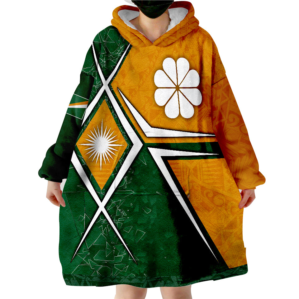 Marshall Islands - Marshall Islands Flag with Polynesian Patterns Green Wearable Blanket Hoodie - Wonder Print Shop