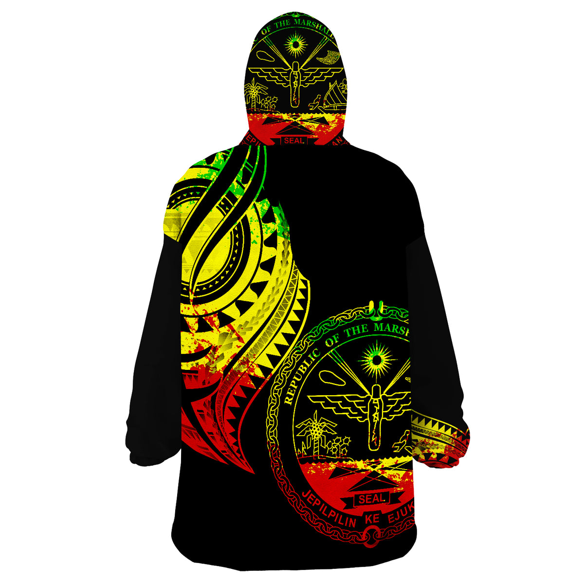 Marshall Islands - Marshall Tatau Reggae Patterns Wearable Blanket Hoodie - Wonder Print Shop